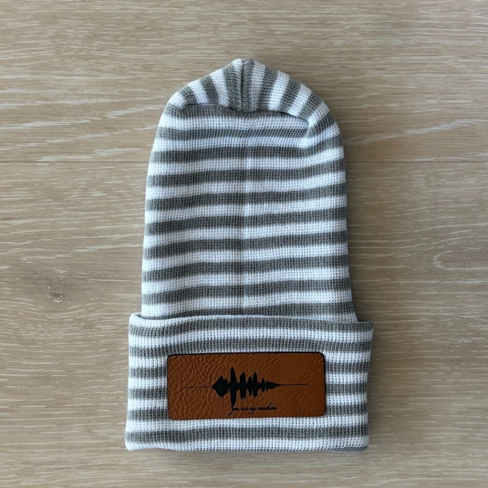 NEW You Are My Sunshine Cotton Baby Beanie Newborn Gray White Stripe Minimalist